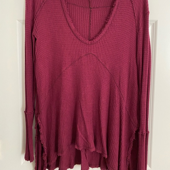 Free People size XS Long Sleeve Purple Shirt Waffle Knit - Picture 3 of 6